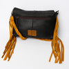 LC-ADBGM254 Raw-Edge Leather Western Crossbody Bag - Fringe Saddle Purse with Horn Toggle & Braided Strap