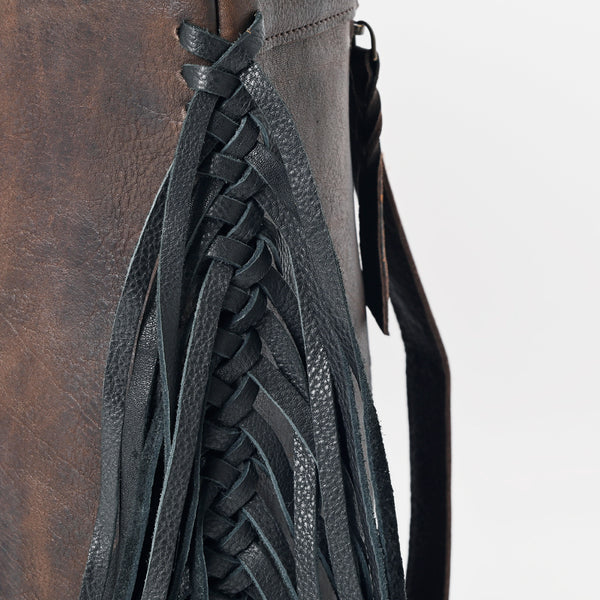 ADBGM275 Western Leather Backpack - Braided Trim, Fringe & Buckle Closure