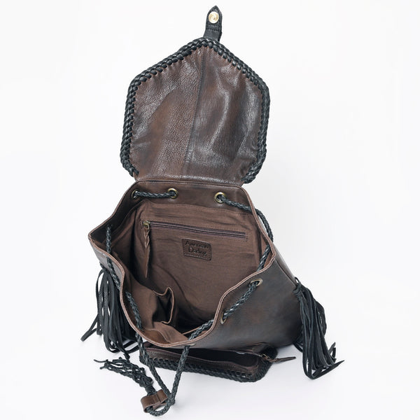 ADBGM275 Western Leather Backpack - Braided Trim, Fringe & Buckle Closure