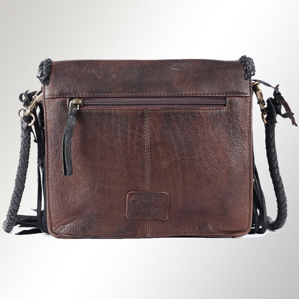 ADBGM261 Handcrafted Leather Crossbody Bag with Turquoise Concho & Braided Trim - Western Shoulder Purse