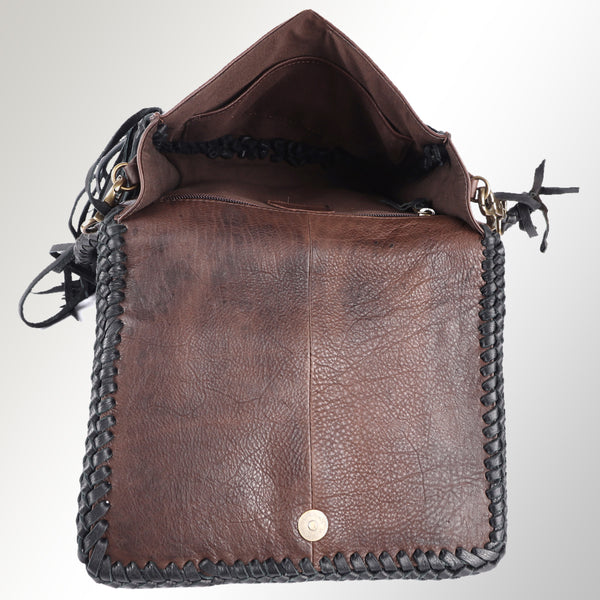 ADBGM261 Handcrafted Leather Crossbody Bag with Turquoise Concho & Braided Trim - Western Shoulder Purse