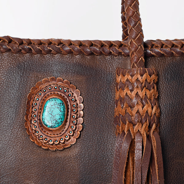 ADBGM328 Handmade Leather Crossbody Bag with Braided Edges - Western Compact Purse