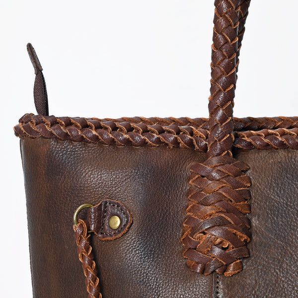 ADBGM328 Handmade Leather Crossbody Bag with Braided Edges - Western Compact Purse