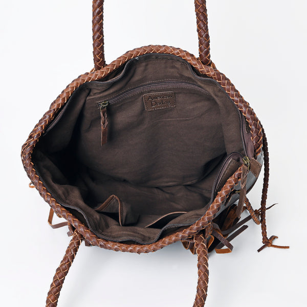 ADBGM328 Handmade Leather Crossbody Bag with Braided Edges - Western Compact Purse