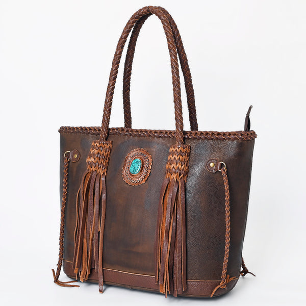 ADBGM328 Handmade Leather Crossbody Bag with Braided Edges - Western Compact Purse