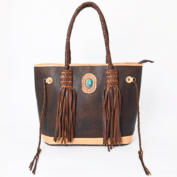 ADBGM328 Handmade Leather Crossbody Bag with Braided Edges - Western Compact Purse