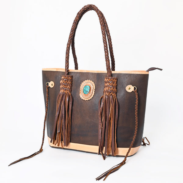 ADBGM328 Handmade Leather Crossbody Bag with Braided Edges - Western Compact Purse