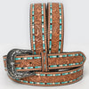 ADBLF210 Tooled Leather Western Belt with Turquoise Mosaic Inlay & Floral Tooling