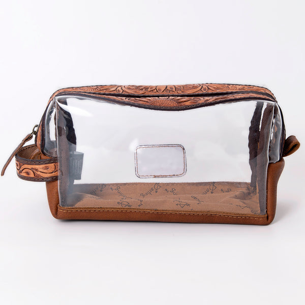 ADBG994 American Darling Hand Tooled Floral Leather Toiletry Clear Bag with Artisan Carving