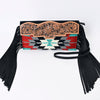 ADBG1128 American Darling Tooled Leather & Saddle Blanket Crossbody -Western Fringe Purse