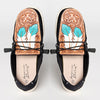 LC-ADFT133BK3 Women's Feather Tooled Leather Canvas Loafers - Western Casual Slip-On