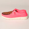 LC-ADFT133NEPK4 Women's Tooled Leather Canvas Loafers - Pink Slip-On with Dark Brown Floral Top