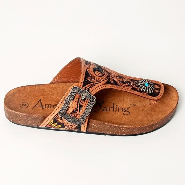 LC-ADFTE105 Carved genuine leather sandal footwear flip flop