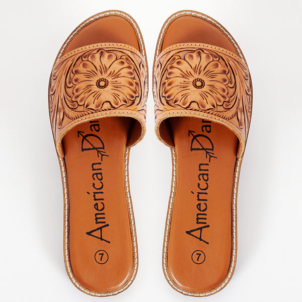 LC-ADFTE106 Tooled Leather Slide Sandals - Floral Cowgirl Slip-Ons by American Darling