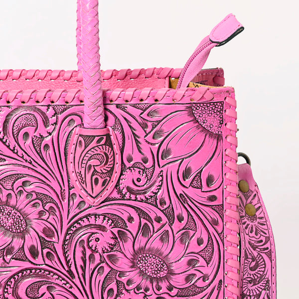 ADBG1131 American Darling Pink Hand Tooled Floral Leather Tote Bag Western Purse