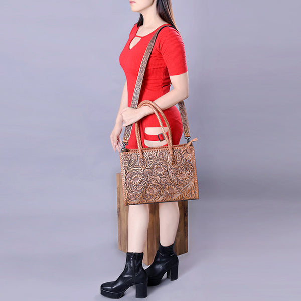 ADBG1131 American Darling Hand Tooled Leather Tote Bag -Western Floral Carved Purse