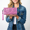 ADBG1132 American Darling Pink Hand Tooled Floral Leather Clutch Wallet Wristlet