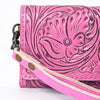 ADBG1132 American Darling Pink Hand Tooled Floral Leather Clutch Wallet Wristlet