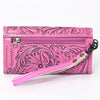 ADBG1132 American Darling Pink Hand Tooled Floral Leather Clutch Wallet Wristlet