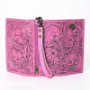 ADBG1132 American Darling Pink Hand Tooled Floral Leather Clutch Wallet Wristlet