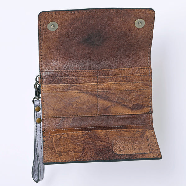 ADBG1132 American Darling Hand Tooled Floral Leather Clutch & Crossbody Wallet
