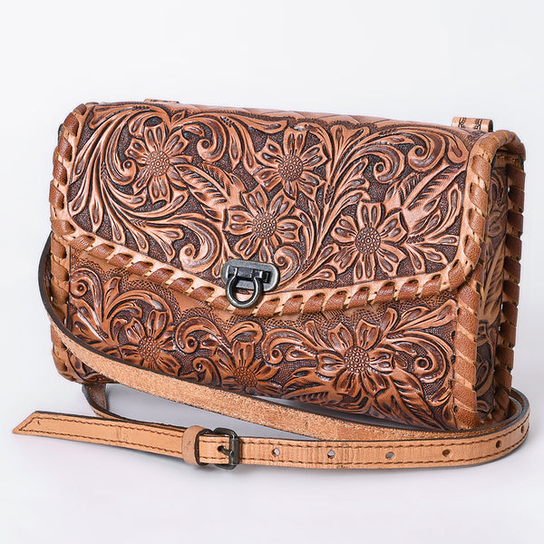 ADBG1133 American Darling Hand Tooled Floral Leather Crossbody Bag Western Purse