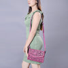 ADBG1133 American Darling Pink Hand Tooled Floral Leather Crossbody Wallet Bag