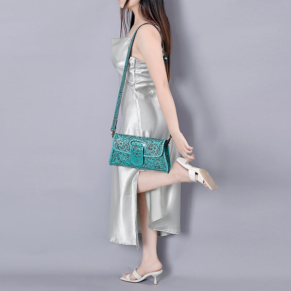 ADBG1134 American Darling Hand Tooled Floral Leather Wallet Bag Clutch & Crossbody Handbag