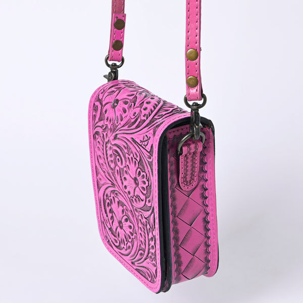 ADBG1135 American Darling Pink Hand Tooled Floral Leather Cell Phone Bag Crossbody