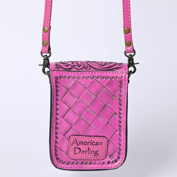 ADBG1135 American Darling Pink Hand Tooled Floral Leather Cell Phone Bag Crossbody