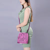 ADBG1136 American Darling Pink Hand Tooled Floral Leather Crossbody Bag Western Purse