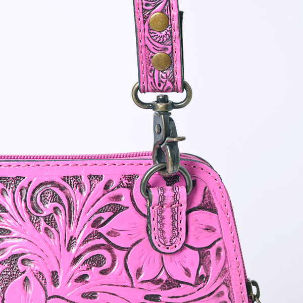 ADBG1136 American Darling Pink Hand Tooled Floral Leather Crossbody Bag Western Purse