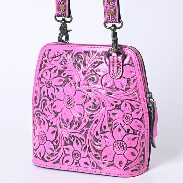 ADBG1136 American Darling Pink Hand Tooled Floral Leather Crossbody Bag Western Purse