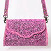 ADBG1137 American Darling Pink Hand Tooled Floral Leather Clutch Crossbody Bag