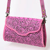 ADBG1137 American Darling Pink Hand Tooled Floral Leather Clutch Crossbody Bag