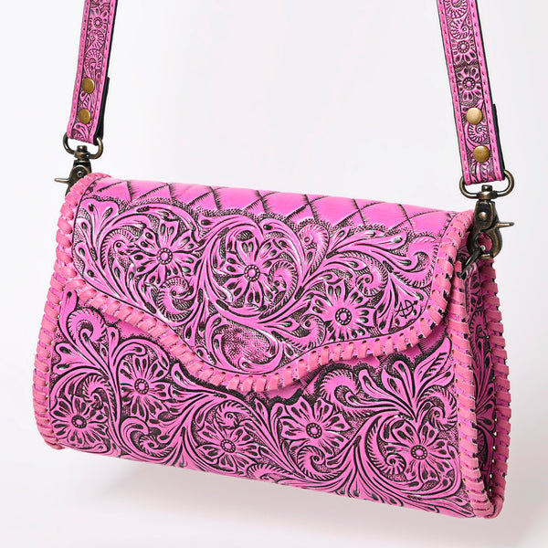 ADBG1137 American Darling Pink Hand Tooled Floral Leather Clutch Crossbody Bag