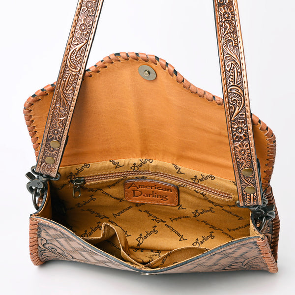 ADBG1137 American Darling Hand Tooled Floral Leather Clutch & Crossbody Purse