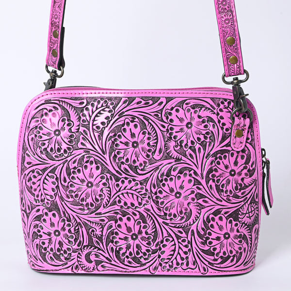 ADBG1138 American Darling Pink Hand Tooled Floral Leather Crossbody Bag Western Purse