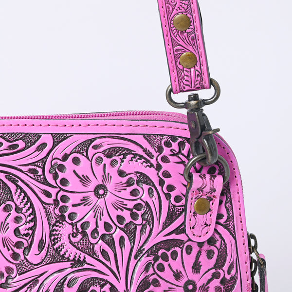 ADBG1138 American Darling Pink Hand Tooled Floral Leather Crossbody Bag Western Purse