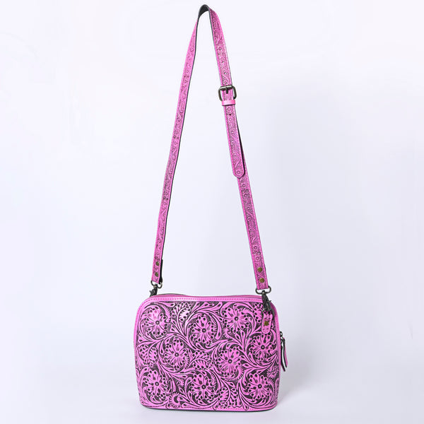ADBG1138 American Darling Pink Hand Tooled Floral Leather Crossbody Bag Western Purse