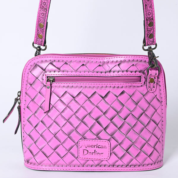 ADBG1138 American Darling Pink Hand Tooled Floral Leather Crossbody Bag Western Purse