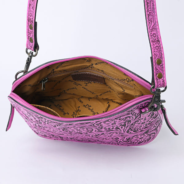 ADBG1138 American Darling Pink Hand Tooled Floral Leather Crossbody Bag Western Purse