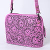 ADBG1138 American Darling Pink Hand Tooled Floral Leather Crossbody Bag Western Purse
