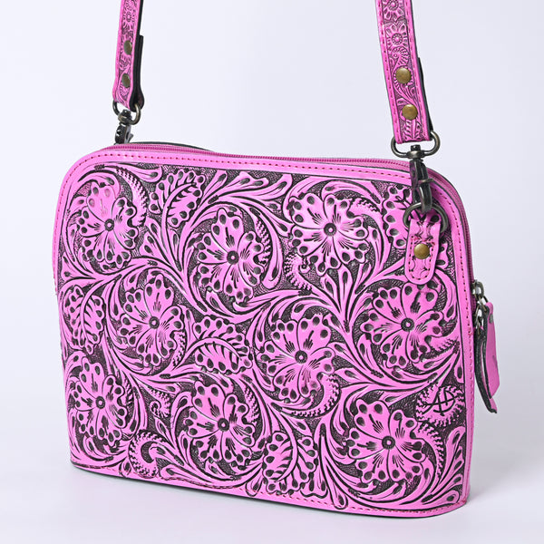 ADBG1138 American Darling Pink Hand Tooled Floral Leather Crossbody Bag Western Purse