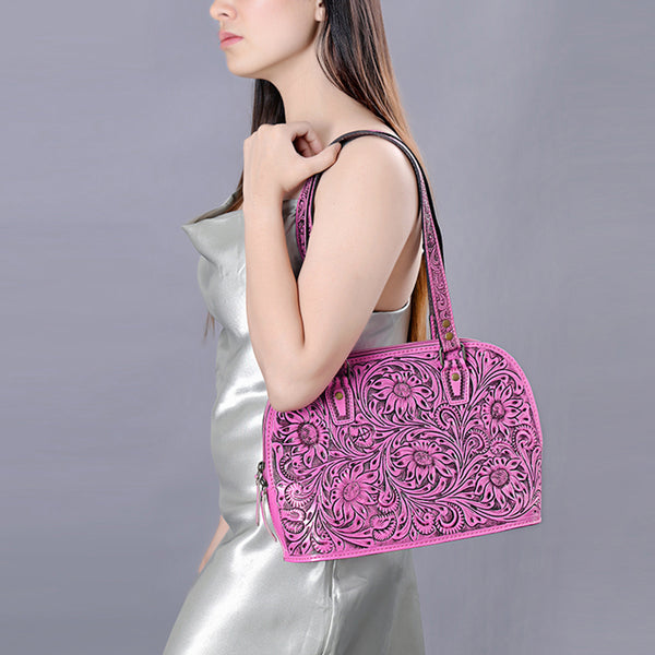 ADBG1139 American Darling Pink Hand Tooled Floral Leather Tote Bag Western Purse