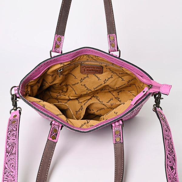 ADBG1141 American Darling Pink Hand Tooled Leather Tote -Western Floral Purse