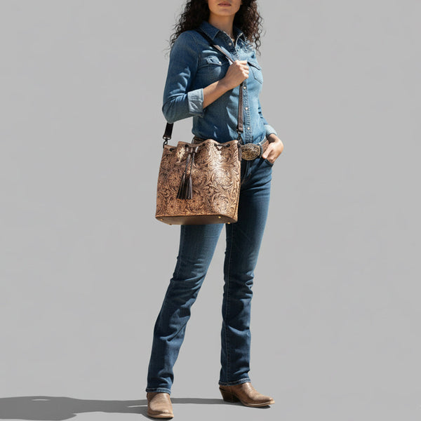 ADBGZ740 Bucket Genuine Western Leather Women Bag