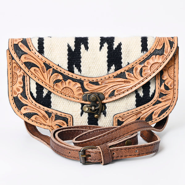 ADBG1097 American Darling Western Leather Crossbody Hand Bag with Woven Saddle Blanket