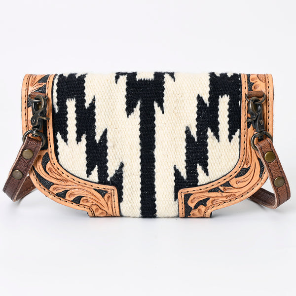ADBG1097 American Darling Western Leather Crossbody Hand Bag with Woven Saddle Blanket