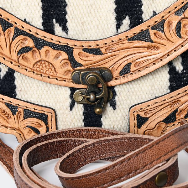ADBG1097 American Darling Western Leather Crossbody Hand Bag with Woven Saddle Blanket